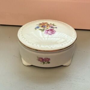 Vintage New Dead Stock Germany Floral Ceramic Trinket Box